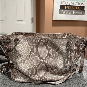 Michael Kors Gray and Cream Snake Print Shoulder Bag